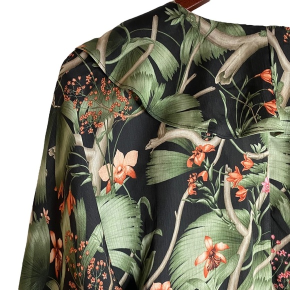 Johanna Ortiz x H&M Floral Print Silky Dolman Sleeve Mini Dress Small Green - Picture 12 of 15